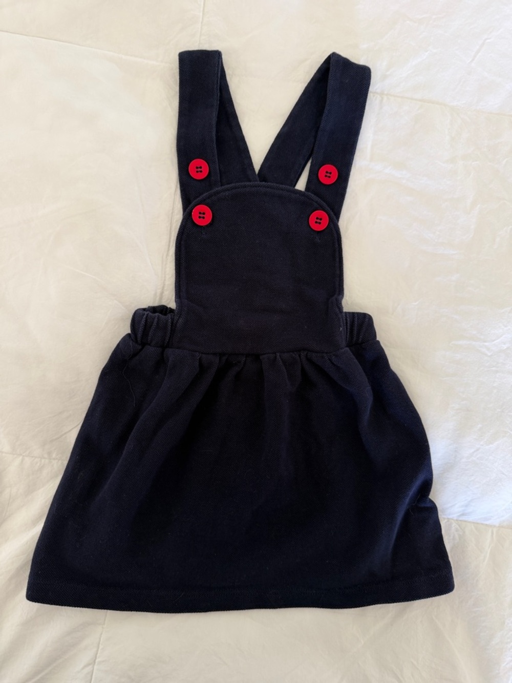 Bella Bliss Girls Navy Pinafore Dress with Red Button Detail